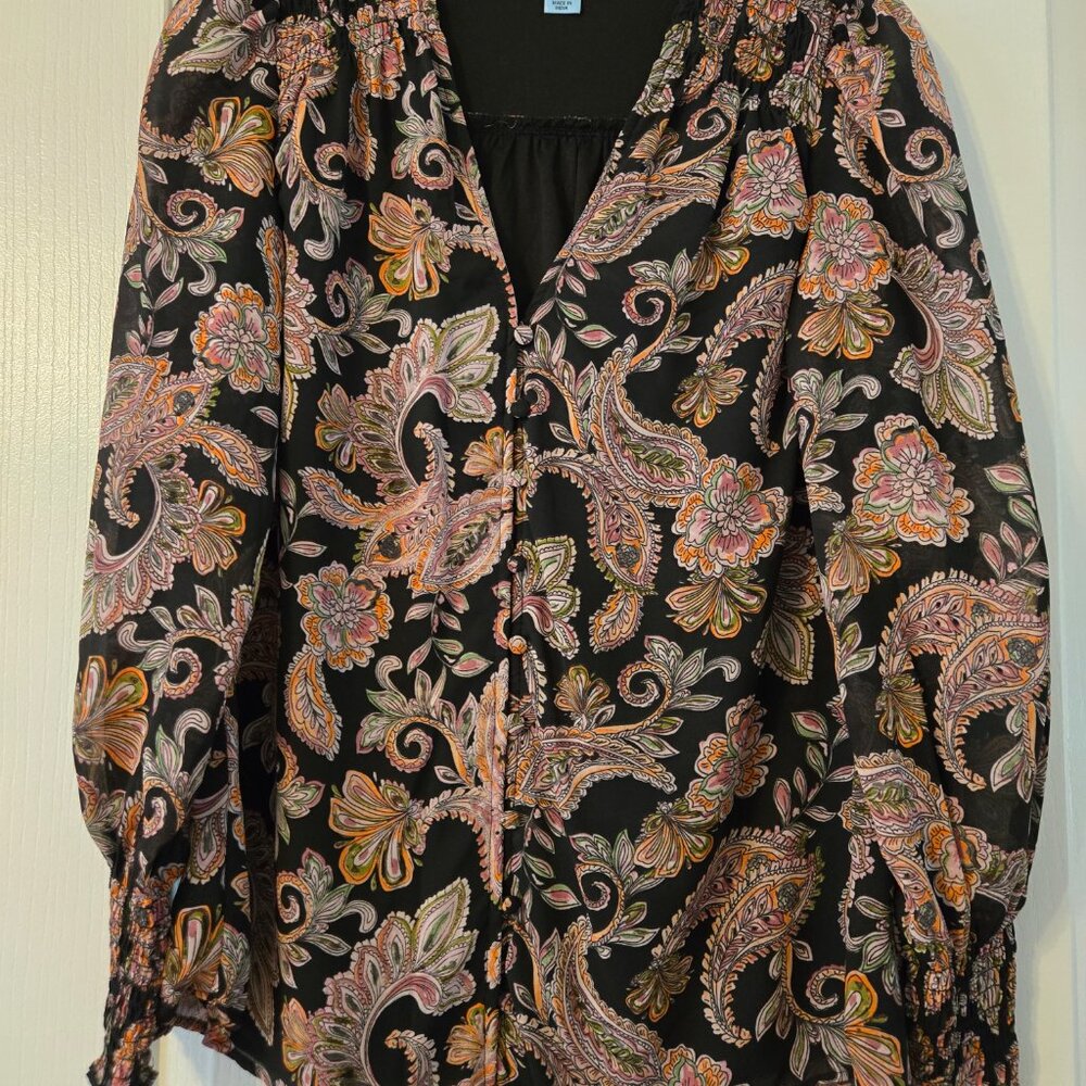 CeCe black Floral Blouse size Small - Picture 2 of 6